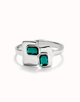 Bangle Bracelet With Green Crystals - Silver