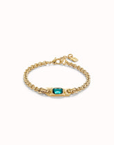 Chain Bracelet With Green Crystal - Gold