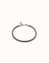 Black Leather Bracelet With Clasp - Silver