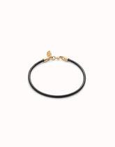 Black Leather Bracelet With Clasp - Gold