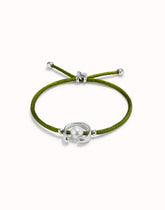 Dark Green Thread Bracelet With Pearl - Silver
