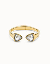 Bangle Bracelet With Two Multicolor Faceted Crystals - Gold