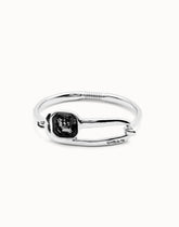 Bangle Bracelet Plated In Sterling Silver With Black Faceted Glass