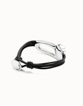 Leather Bracelet With A Black Crystal - Silver