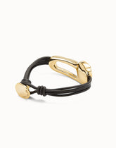 Leather Bracelet With A Black Crystal - Gold
