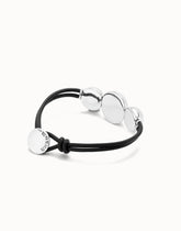 Leather Bracelet With Three Large Beads - Silver