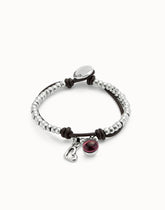 Leather Beaded Bracelet With Purple Murano Glass
