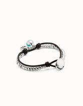 Leather Beaded Bracelet With Turquoise Murano Glass