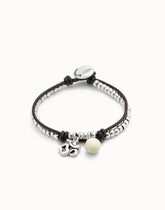 Leather Beaded Bracelet With Ivory Murano Glass