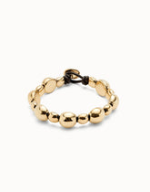 Leather Bracelet With Round Beads - Gold