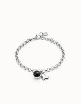 Link Chain Bracelet With Heart Charm And Murano Glass - Silver