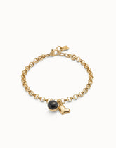 Link Chain Bracelet With Heart Charm And Murano Glass - Gold
