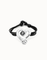 Multi Strand Leather Bracelet With A Heart - Silver