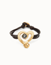 Multi Strand Leather Bracelet With A Heart - Gold