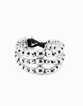 Three Strand Beaded Leather Bracelet - Silver