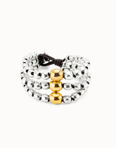 Three Strand Beaded Leather Bracelet - Gold