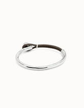 Bangle Bracelet With Brown Leather - Silver