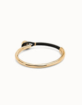 Bangle Bracelet With Brown Leather - Gold