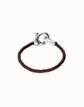 Brown Leather Men Bracelet With Interlocked Carabiner Detail