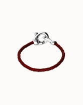 Red Leather Men Bracelet With Interlocked Carabiner Detail