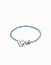 Blue Leather Women Bracelet With Interlocked Carabiner Detail In Stelring Silver