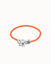 Orange Leather Women Bracelet With Interlocked Carabiner Detail In Sterling Silver