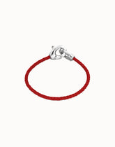 Red Leather Women Bracelet With Interlocked Carabiner Detail In Sterling Silver