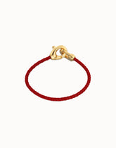 Red Leather Women Bracelet With Interlocked Carabiner Detail In Gold