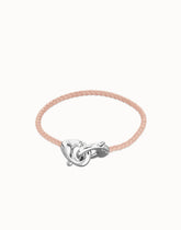 Pink Leather Women Bracelet With Interlocked Carabiner Detail In Sterling Silver