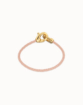 Pink Leather Women Bracelet With Interlocked Carabiner Detail In Gold