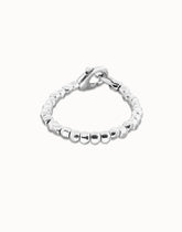 Beaded Bracelet Of Metal Alloy Plated Sterling Silver With Interlocked Carabiner Detail