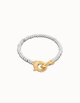 Small Beaded Bracelet 18K Gold With Gold Interlocked Carabiner Detail