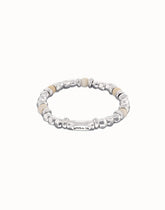 Metal Alloy Bracelet Pleated In Stelring Silver With Marfil Beads