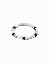 Metal Alloy Elastic Beaded Bracelets Plated In Sterling Silver With Black Murano Glass
