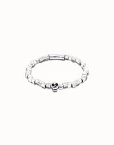 Metal Alloy Elastic Bracelet Pleated In Sterling Silver With A Skull Detail