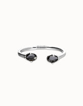Rigid Bracelet Of Metal Alloy Plated In Sterling Silver And Grey Faceted Crystals At The Ends