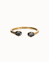 Bangle Bracelet Plated In Gold 18K And Grey Faceted Crystals At The Ends