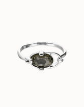 Rigid Bracelet Of Metal Alloy Plated In Sterling Silver With A Grey Faceted Crystal