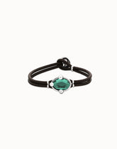 Leather Bracelet With A Green Emerald Faceted Crystal
