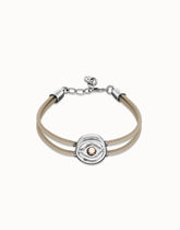Double Marfil Leather Bracelet With A Metal Alloy Eye Detail Pleated In Sterling Silver And Crystal