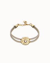 Double Marfil Leather Bracelet With A Metal Alloy Eye Detail Pleated In Gold 18K And Crystal