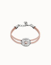 Double Pink Leather Bracelet With A Metal Alloy Eye Detail Pleated In Sterling Silver Andcrystal
