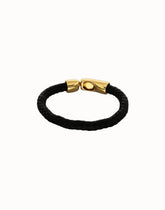 Black Braided Leather Bracelet With Gold Closure