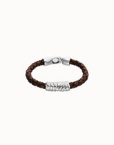 Leather And Sterling Silver Plated Alloy Bracelet With Links