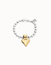 Sterling Silver Plated Ball Bracelet With Golden Heart Detail