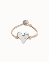 Camel Leather Bracelet With Heart Shaped Sterling Silver Plated Detail