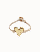 Camel Leather Bracelet With Heart Shaped 18K Detail Plated Detail