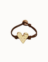 Black Leather Bracelet With Heart Shaped 18K Detail Plated Detail