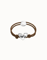 Brown Elastic Thread Sterling Silver Plated Bracelet With Heart