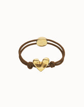 Brown Elastic Thread 18K Gold Plated Bracelet With Heart